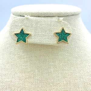 Glitter Star Stud Earrings - Green